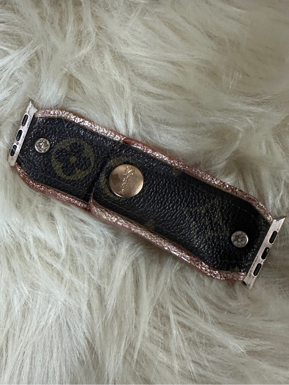 Louis Vuitton Monogram Leather Apple Watch Connector with Rose Gold Trim